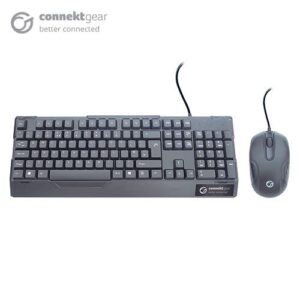 connektgear KB235 USB Standard UK Layout Keyboard and 3 Button Optical Mouse - Black